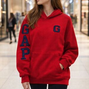 GAP Red Hoodie Youth XL/Women Small Soft Fleece Hoodie Pullover Retro Sweatshirt